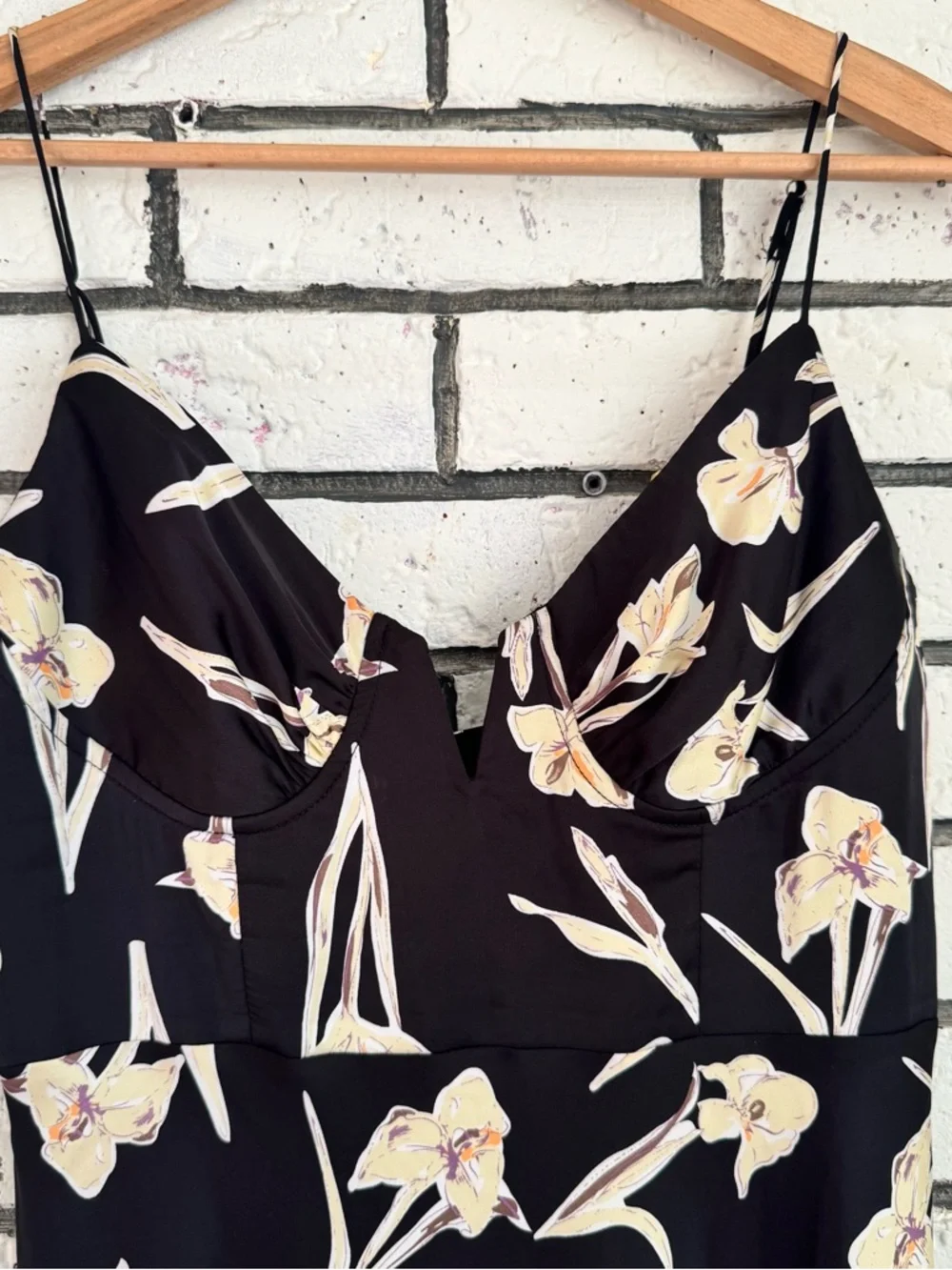 Black Floral Maxi Slip Dress with Cream Blossom Print - Picture 4 of 6
